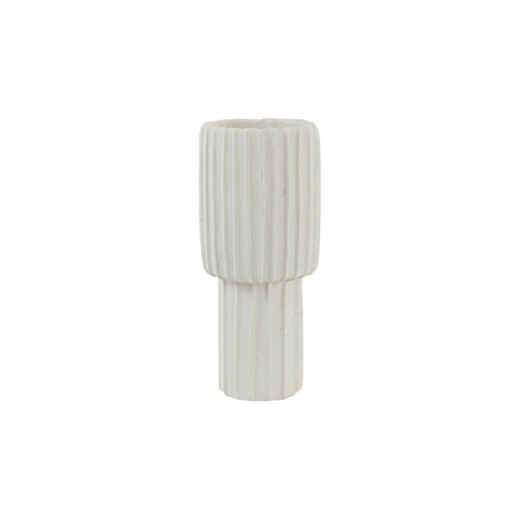Modern White Ribbed Ceramic Vase – Elegant Home Décor Accent