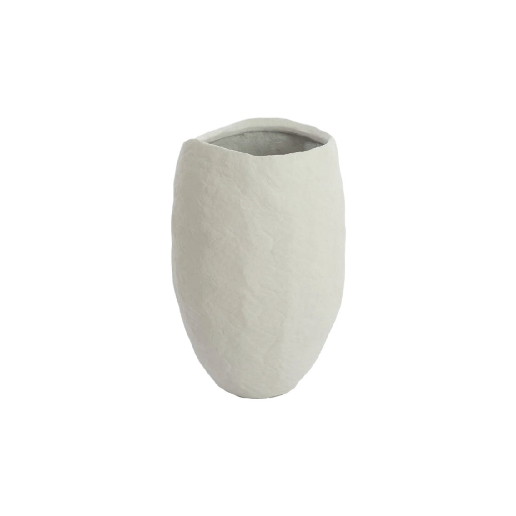 Modern Minimalist Textured Ceramic Vase - White Oval Design