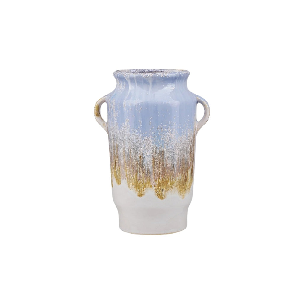 Elegant Handcrafted Ceramic Vase with Ombre Finish and Handles