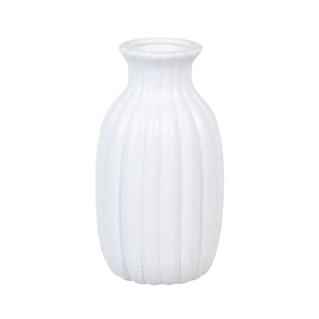 Elegant White Ribbed Ceramic Vase - Modern Home Décor